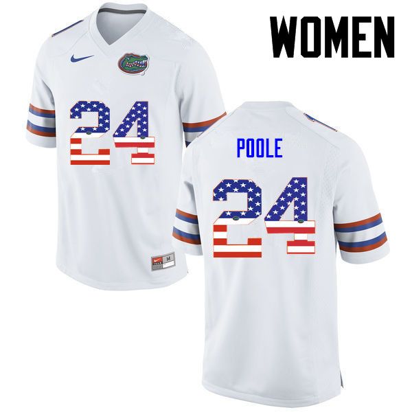 Women Florida Gators #24 Brian Poole College Football USA Flag Fashion Jerseys-White - Click Image to Close